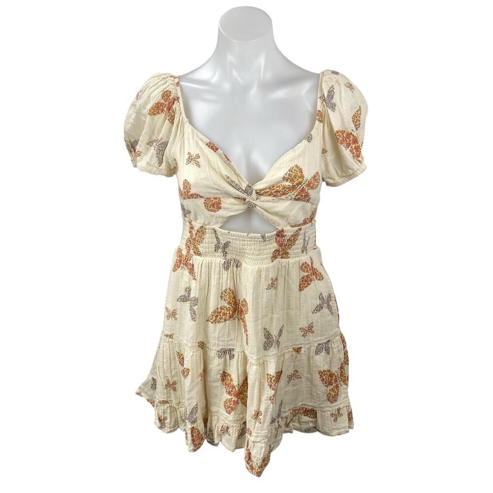 American Eagle Butterfly Cut-Out Twist Puff Sleeve Mini Flare A-Line Dress Sz S